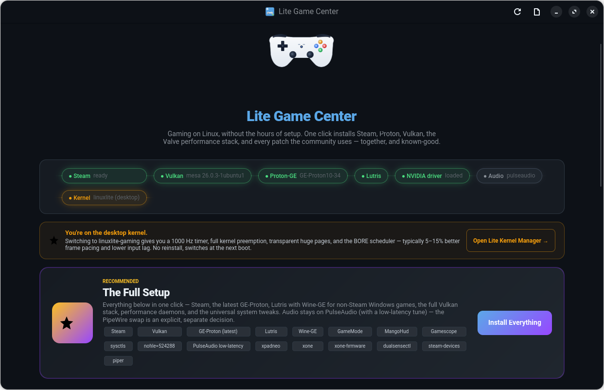 Centro de juegos de Linux Lite